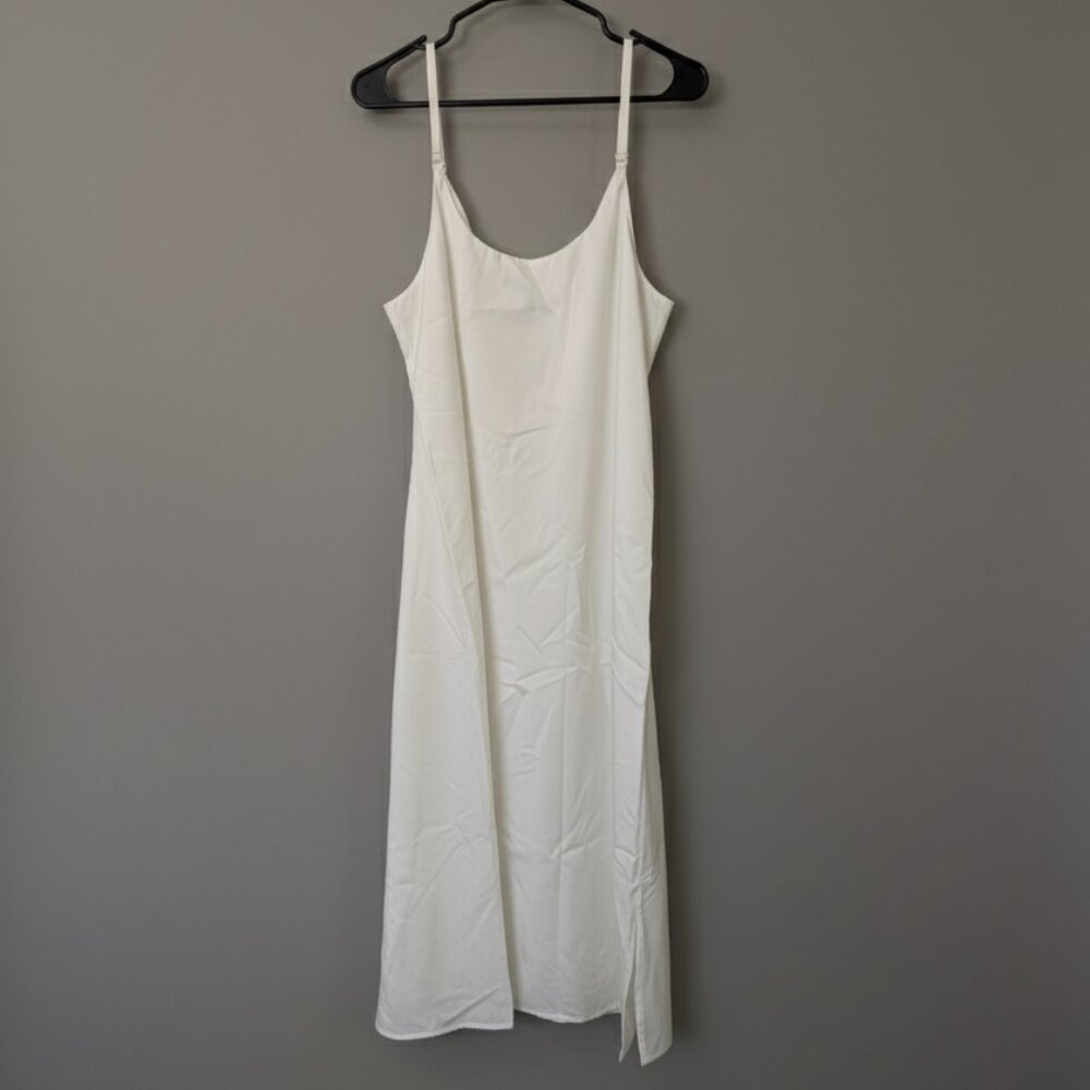 Eileen Fisher White Tencel Lyocell Cami Slip Dress, Side Slit, Size Large